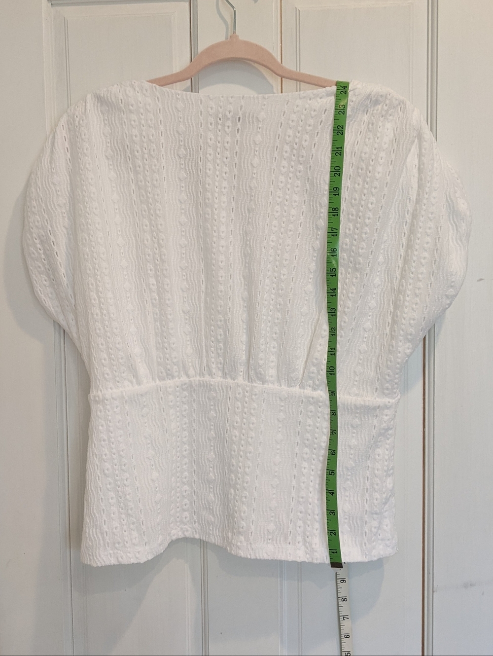 LOFT White Eyelet V-Neck Puff Sleeve Blouse - Picture 3 of 7